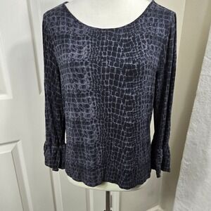 Lauren Ralph Lauren Women's XL Black/Gray Croc Print Long Sleeve Ruffle Cuff Top